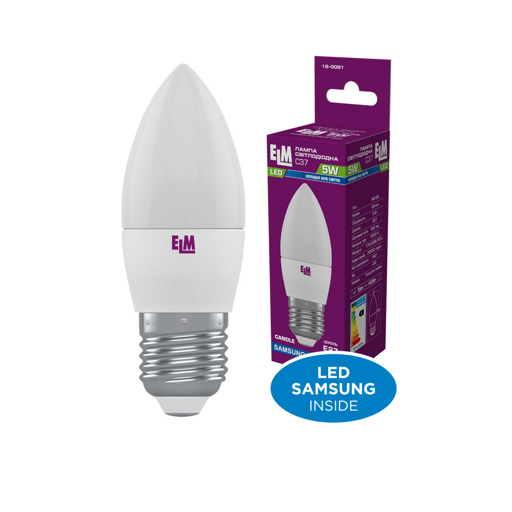 Лампа світлодіодна свічка ELM С37 5W PA10 E27 4000K